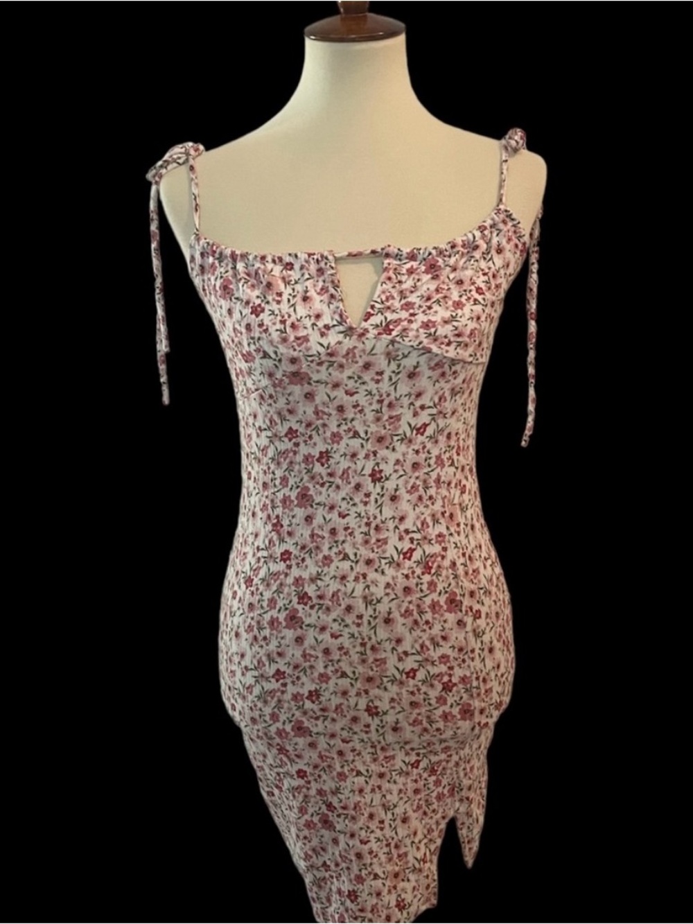 Floral Tie-Shoulder Mini Bodycon Sun Dress in Cream